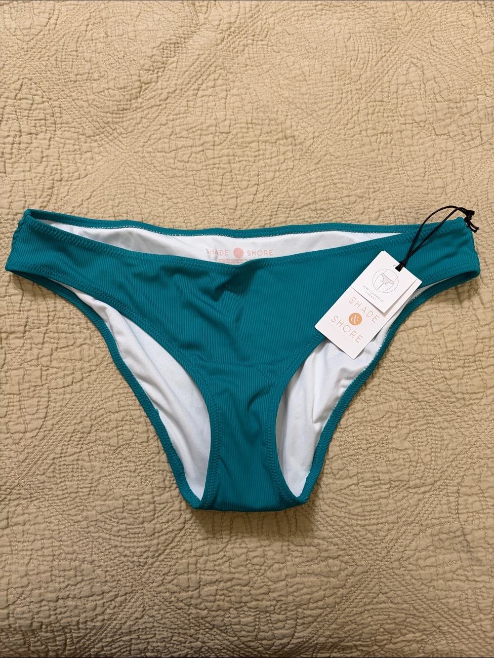 Shade & Shore Teal Ribbed Bikini Bottom (size small: 4-6)